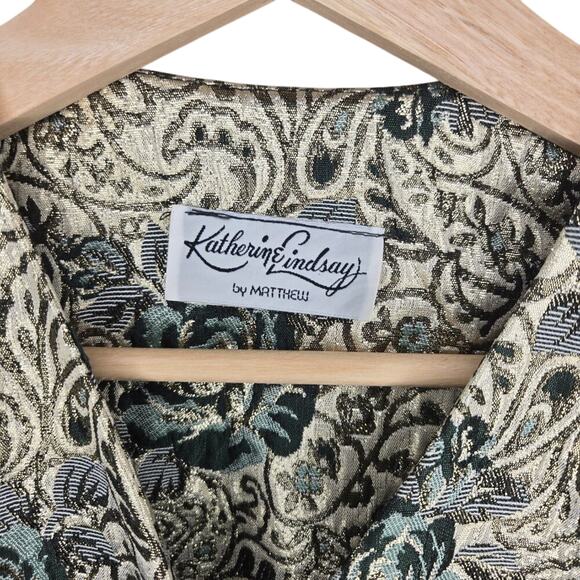 KATHERINE LINDSAY METALLIC BROCADE JACKET BLAZER FLORAL SIZE 14 VINTAGE 0308 - Picture 7 of 10
